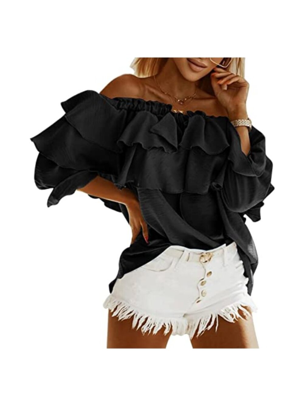 Off Shoulder Ruffle Long Sleeve Blouse Women's Casual Top
